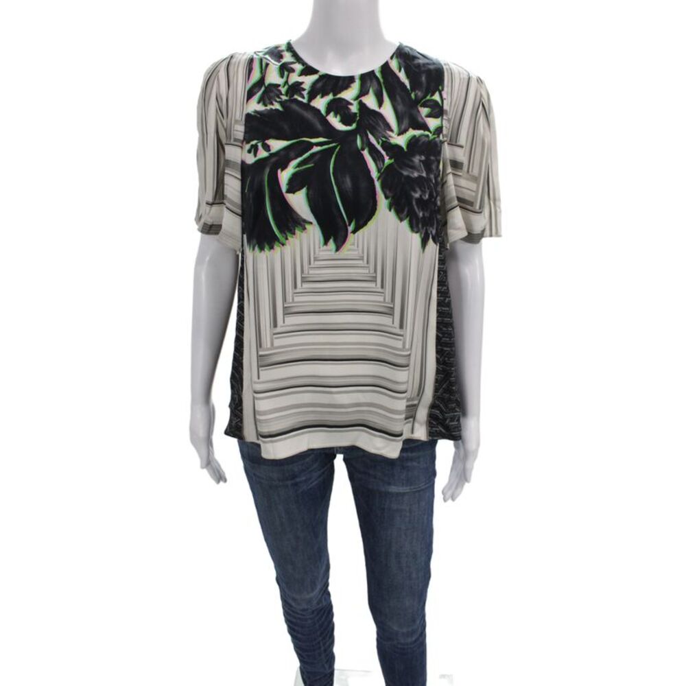 PETER PILOTTO Womens Floral Silk Round Neck Short Sleeve Blouse Size 10